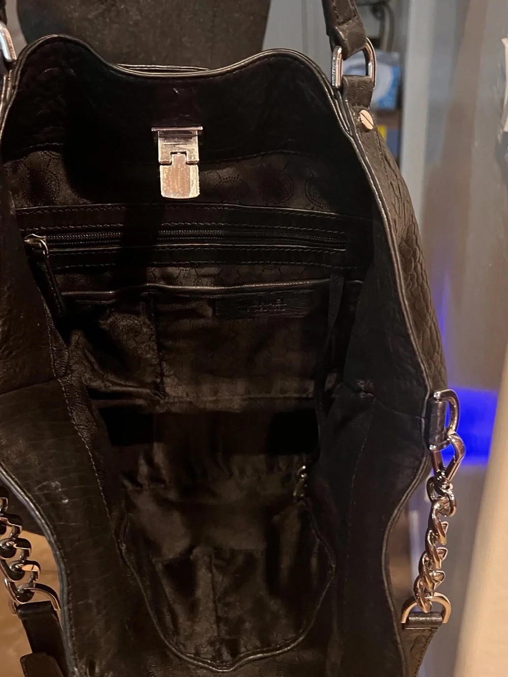 Michael Kors Black Shoulder Bag with Silver Hardware and MK Charm